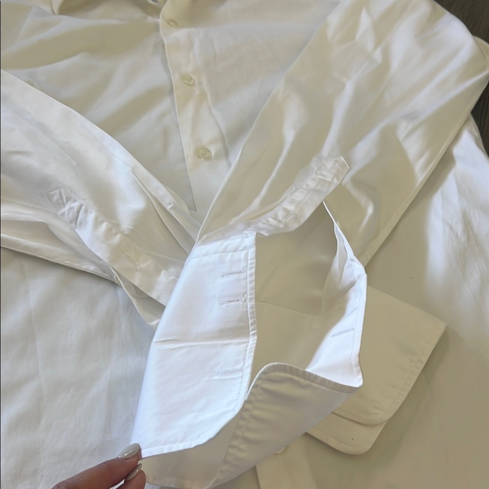 100% white cotton made in turkey Classic White Long Sleeve Dress Shirt - Picture 5 of 9